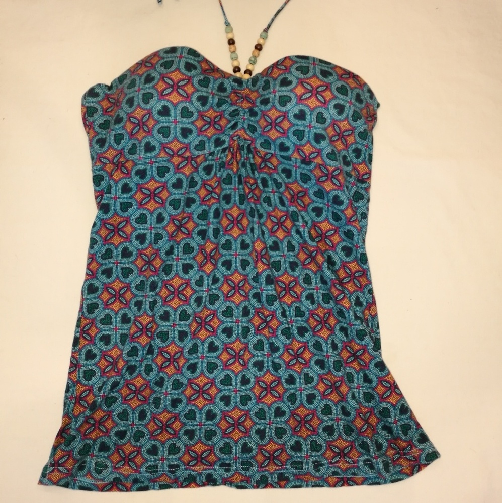 Energie strapless tank with tie neck